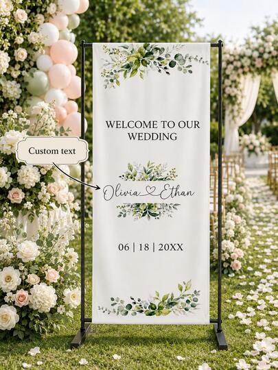 Custom Fabric Wedding Welcome Sign, Rustic Wedding Decor With Couple's Names, Suitable For Modern Country Bohemian Wedding Theme, Applicable For Bridal Shower, Engagement Party, Wedding Reception Decoration, Customized Wedding Welcome Banner Fabric Ceremony Sign
