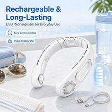 Zechuan Bladeless Neck Fan, Portable 5200mAh Rechargeable Wearable Fan With 360° Cooling Airflow, 4 Speeds, Lightweight Low-Noise Hands-Free Personal Fan For Work, Travel, Commuting & Outdoor Use,Back-To-School Essential, Classroom Supply, School Supply - 白色 - 查看 2