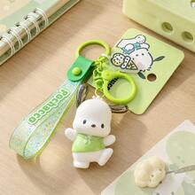 MINISO Sanrio Pochacco 綠色亮片掛繩鑰匙圈，可愛角色迷你公仔包飾吊飾，附 Pochacco 吊牌與綠色夾扣鉤，背包錢包配件，返校禮物 - 樣式 2 - 查看 1