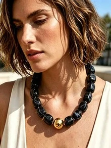 Collar de cuentas de resina bohemio, collar versátil y sencillo para uso diario, collar de cuentas cuadradas gruesas multicolor - 1 unidad - Ver 2