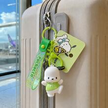 MINISO Sanrio Pochacco 綠色亮片掛繩鑰匙圈，可愛角色迷你公仔包飾吊飾，附 Pochacco 吊牌與綠色夾扣鉤，背包錢包配件，返校禮物 - 樣式 2 - 查看 5