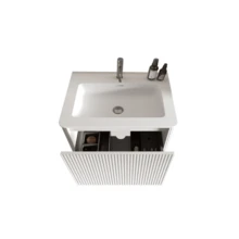 Washbasin With Vanity Unit For Small Bathrooms, Mineral Cast Basin, Grooved Design, 60cm Wall-Mounted Bathroom Unit, Natural Oak Color, Pre-Assembled - 白色 - 查看 6