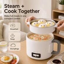 OCTAVO 1L Mini Electric Hot Pot With Steamer, 450W-500W Portable Electric Cooker, 2 Heat Settings, Compact Cooking Pot For Dorm Room, Rental Apartment, Ramen, Soup & Back-To-School Meals - US B Type Plug(110-127V) - View 2