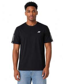 Skechers Serie de colores lisos | Camiseta de manga corta con cuello redondo, cómoda, resistente a las arrugas y versátil, ideal para los desplazamientos diarios del hombre. - Negro - Ver 1
