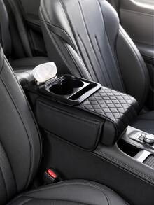 Car Armrest Cushion With Cup Holder Tissue Box & Side Storage Pocket, 4 In 1 Center Console Cover Organizer, Memory Foam PU Leather Quilted Armrest Box Pad, Heightening Arm Rest Pillow, Universal Fit Car Interior Accessories For SUV Truck Sedan - A - View 12