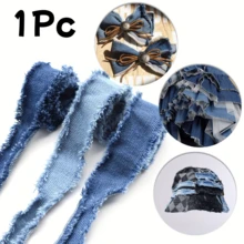 1 pieza Cinta de tela vaquera con borde deshilachado - Tira de tela azul de doble cara, perfecta para manualidades, proyectos con efecto vaquero, decoración de ropa y envolver regalos - Cinta deshilachada sin costura - Multicolor - Ver 1