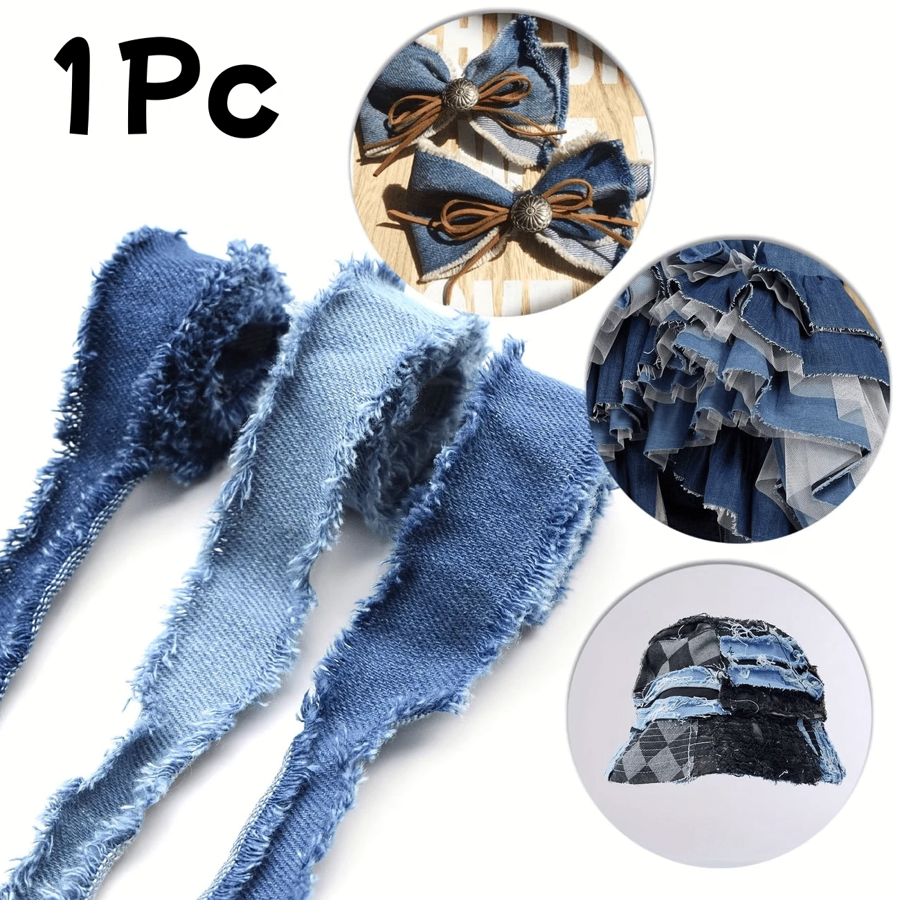 1 pieza Cinta de tela vaquera con borde deshilachado - Tira de tela azul de doble cara, perfecta para manualidades, proyectos con efecto vaquero, decoración de ropa y envolver regalos - Cinta deshilachada sin costura - Multicolor - Ver 1