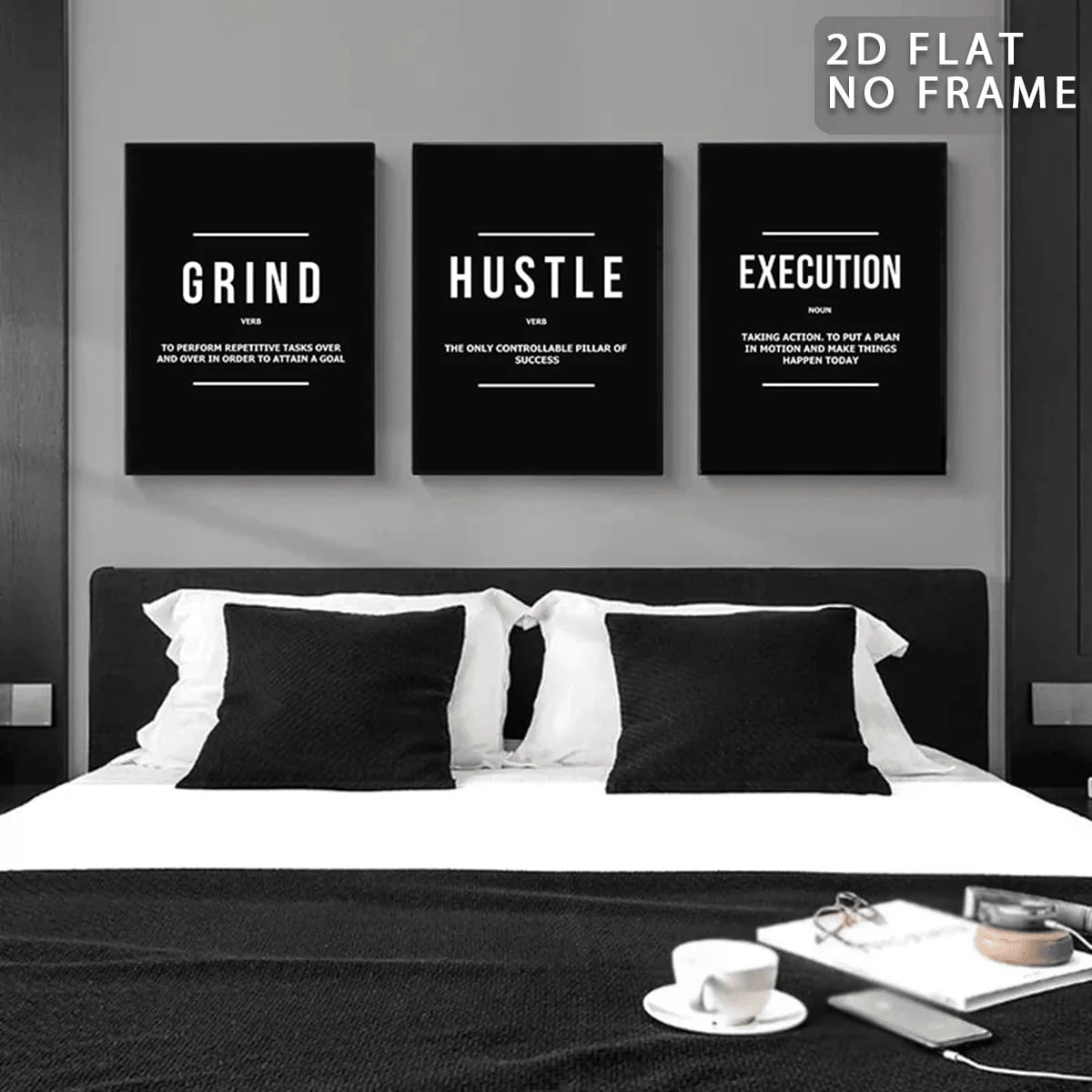 3pcs Modern Minimalist Black & White Inspirational Quote Frameless Canvas Posters, Mood-Boosting Decorative Wall Art, Waterproof Canvas Wall Decor, Inspirational Theme Posters, Suitable For Bedroom, Living Room, Office, Dining Room