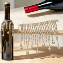 閃亮水鑽流蘇紅酒瓶裝飾鏈，金色水晶流蘇紅酒瓶裝飾飾品，奢華婚禮晚餐桌中央裝飾，派對節日紅酒瓶配件 - 金色 - 查看 6