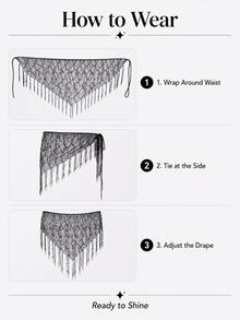 1pc Women's Sequin Fringe Hip Scarf, Sheer Mesh Tie Waist Cover-Up Skirt For Dance, Party, Festival & Outfit Layering - Multicolor - View 7
