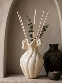 1pc Wabi-Sabi Style Spotted Cream Ribbed Reed Diffuser Bottle, Lotus Leaf Wavy Rim Design, Minimalist Dried Flower Fragrance Vessel, Neutral Color Living Room Desktop Aesthetic Decor Gift - Spiral Aroma Bottle - View 7