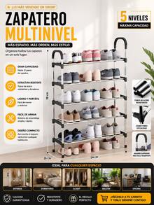 Estante de zapatos rigido 5 NIVELES apilable fácil de montar, puede poner 20 pares de zapatos Ahorra espacio, se utiliza en el pasillo, dormitorio, sala de estar. - Plateado - Ver 1