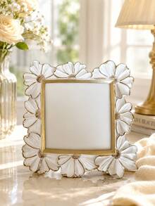 1pc White Resin Photo Frame With Gold Border, 3D Daisy Decor Square Desktop Display Frame, Horizontal Or Vertical Placement, Suitable For Home Decor And Photography Props, Floral Photo Frame, Mother's Day Gift, Graduation Gift, Wedding Table Decoration, Spring Home Decor - Multicolor - View 9