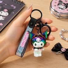 MINISO Sanrio Kuromi 黑色亮片掛繩鑰匙圈，可愛角色迷你公仔包飾吊飾，附 Kuromi 標籤與黑色夾扣鉤，背包錢包配件，開學季禮物 - 樣式 4 - 查看 1