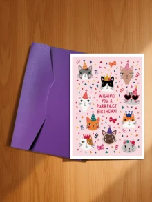 1PC Cute Cat Pattern Birthday Greeting Card, Blessing Card For Cat Lovers, Suitable For Family, Partner, Friends, Colleagues - A - View 22