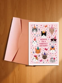 1PC Cute Cat Pattern Birthday Greeting Card, Blessing Card For Cat Lovers, Suitable For Family, Partner, Friends, Colleagues - A - View 17