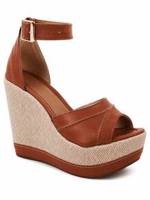 Women's High Heel Wedge Platform Sandal Various Colors Party - 駝色 - 查看 2