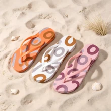 Women 3 Color Options Geometric Round Ring Printed Flip Flops, Soft Flexible Light EVA Anti Slip Quick Drying Flat Thong Slippers,Comfort Open Toe Sandals,For Beach Pool Spa Bathroom Travel Vacation Outdoor Walking Casual Summer Holiday Seaside Use - A - View 6