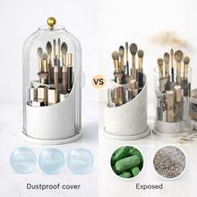 CXRYLZ Rotating Makeup Brush Organizer With Lid 360 Degree Transparent Dustproof Waterproof Storage Box Front Opening Compartment Design For Vanity Bathroom Countertop Bedroom White - A - View 5