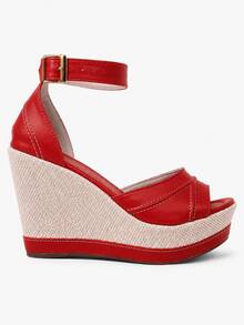 Women's High Heel Wedge Platform Sandal Various Colors Party - 紅色 - 查看 4