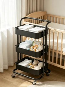 1pc Pullable Three-Tier Floor Storage Trolley, Bedroom Cosmetic Organizer, Multi-Layer Gap Storage Cart For Kitchen. - Multicolor - View 3