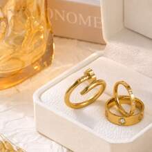 3pcs/Set Women's Rings, Long-Lasting Color, 18K Stainless Steel Fashion Elegant Rings For Summer, Size 6-10, Wedding Rings - Butterfly - View 2