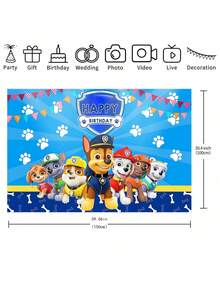 Paw Patrol 1件汪汪隊主題背景布，以可愛卡通角色為特色，全新創意設計，生日派對必備裝飾，可重複使用，高品質背景布、派對橫幅與旗幟 - 查看 8