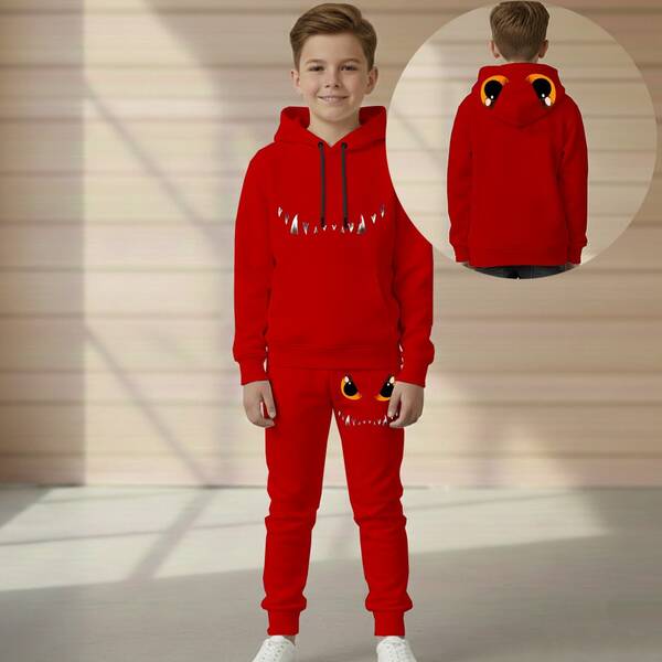 Conjunto Moletom Monstro Infantil Kit Blusa Canguru e Calça Flanelado Blusão De Frio Do Tamanho 2 ao 16