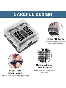 6-Way Fuse Block, Fuse Box, 12V, 6 Circuits With Negative Fuse Holder For Bus, Car Accessories, Waterproof Fuse Box With LED Indicator, Suitable For Car - Black - View 1