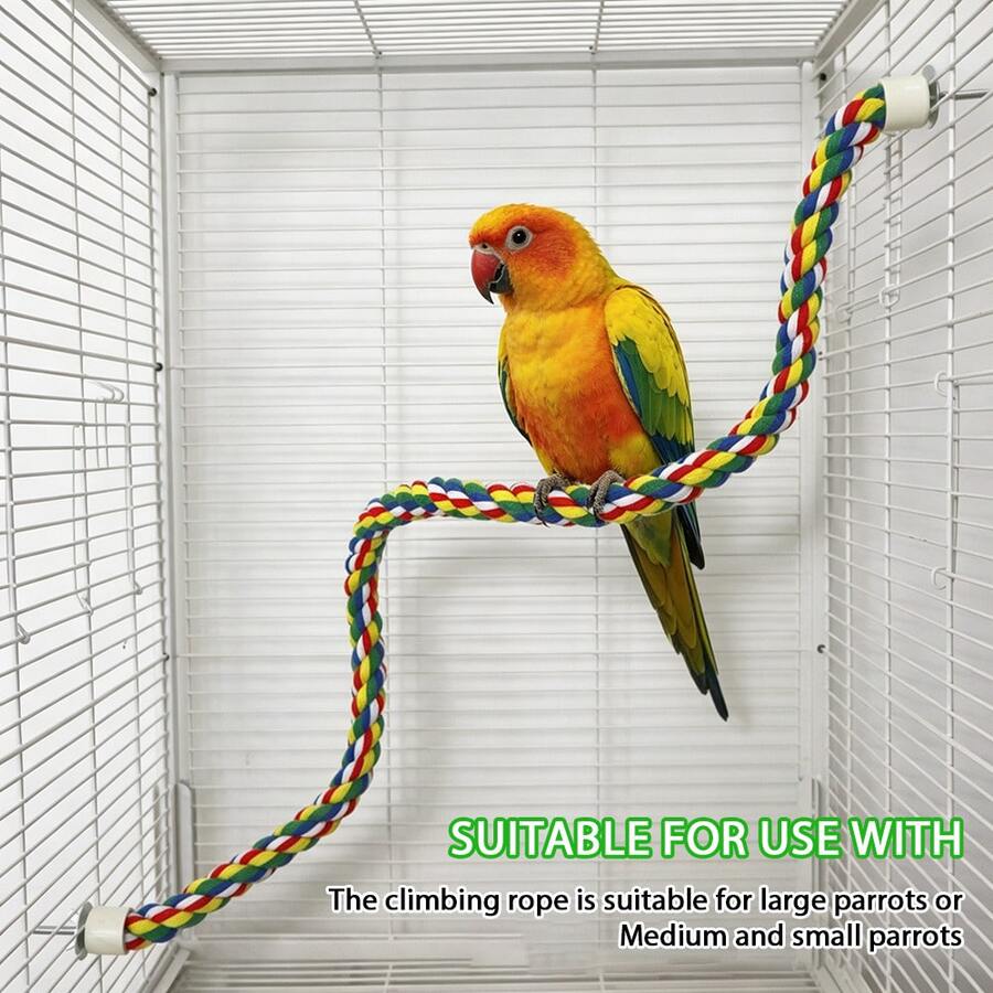 Bird Cotton Rope Perch Stand, Parrot Climbing Chew Toy, Training Standing Perch For Pet Birds, Enrichment Entertainment Cage Accessory, 4 Sizes To Choose - Multicolor - View 1