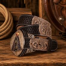 Premium Leather Country Belt Our Lady Of Aparecida With Impactful Buckle - Negro - Ver 1
