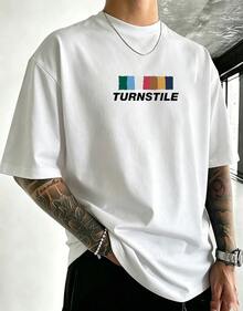 Magliette Uomo American Street Fashion T - Short Sleeve T-Shirt, Men's Summer Outfit Pure Cotton Loose Colorful Striped Print, Men's Casual Summer T-Shirts With Koszulki - White - View 2