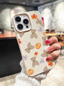 Casing Ponsel TPU Tahan Guncangan Motif , Daun Maple, Pita, dan Beruang, Kompatibel dengan 17 Pro Max/16 Pro Max/11/12/13/14/15/16/XR/13 Pro Max dan Ponsel Apple Lainnya - Krem - View 2