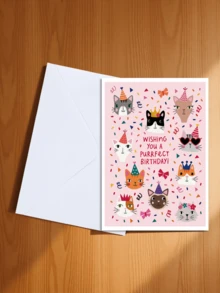 1PC Cute Cat Pattern Birthday Greeting Card, Blessing Card For Cat Lovers, Suitable For Family, Partner, Friends, Colleagues - A - View 20