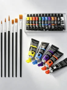 (24 Colors + 3 Brushes) Acrylic Paint Set, 12 Colors Glass/Textile Paint Set, Suitable For Beginners And Artists, Permanent Textile Paint For Clothes, Shoes, Bags, Phone Cases, Flowerpots, Etc. Applicable For Art Painting, Glass, Advertising, Fiber Arts, And Graffiti - Sets - View 9