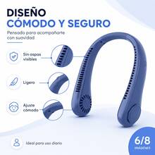 Ventilador manos libres colgante para el cuello, batería de larga duración recargable por USB, diseño compacto portátil disponible en azul, blanco y rosa, accesorio indispensable en verano para gym, hogar, escuela y salidas al exterior - Azul - Ver 3