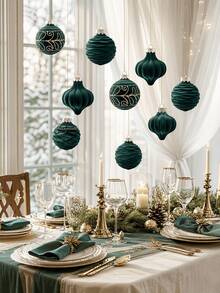 9pcs/Set Green Christmas Flocked Balls, Flocked Christmas Decorations, Handmade Flocked Balls, Christmas Tree Decorations, Christmas Tree Balls, Suitable For Weddings, Anniversaries, Winter Decor, New Year And Christmas Tree Decorations - Green Flocked Christmas Ball - View 5