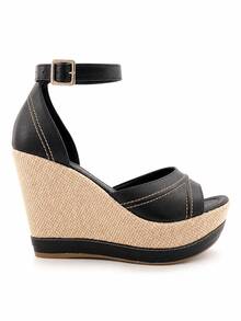 Women's High Heel Wedge Platform Sandal Various Colors Party - 黑色 - 查看 2