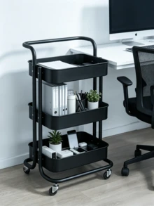 1pc Pullable Three-Tier Floor Storage Trolley, Bedroom Cosmetic Organizer, Multi-Layer Gap Storage Cart For Kitchen. - Multicolor - View 9