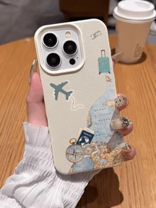 1件 白色飛機與航海貼紙極簡個性化 TPU 防震全包覆手機殼，適用於 Apple 17 16 15 14 13 12 11 Pro Max Air 及系列 - 彩色 - 查看 2