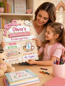 "First Day Of School" Sign, Includes Back To School & End Of Term Commemorative Board And Marker; Suitable For Preschool, Kindergarten Transition And Kindergarten, Reusable Wooden Blackboard, Easy To Write And Erase (With Bow Decoration), Can Fill In Name, Date, Age, Dream, Teacher Information, Growth Record Board, Back To School Season Kindergarten Enrollment Children Photo Prop, Family Commemorative Gift - Multicolor - View 7