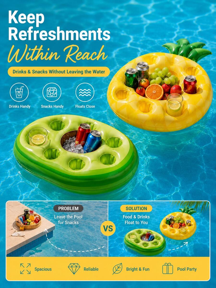 Portable Rainbow Cloud Inflatable Beverage Cup Holder With Ice Bucket, 5-Slot Design, PVC Material, Suitable For Pool, Beach Party, Outdoor Leisure And Other Water Activities - Multicolor - View 1