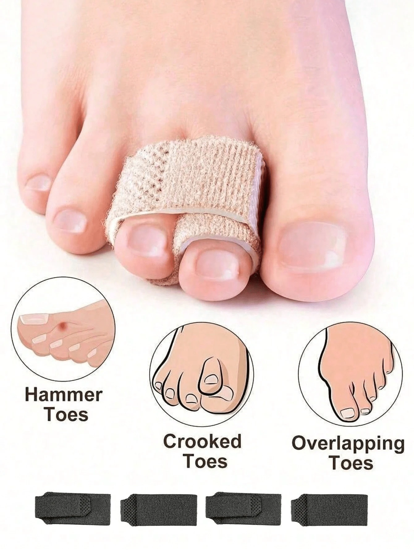 Adjustable Toe Separator - Finger Splint, Reusable Polyester Fracture Bandage, For Hammer Toe, Crooked Toe, And Overlapping Toe, Tie-On Design, Hand Wash, Comfortable Polyester Toe Protector - 多色 - 查看 1