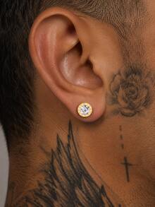 2Pcs Fashionable Minimalist Roman Numeral Round Stud Earrings Suitable For Men's Daily Wear - Earrings - View 2
