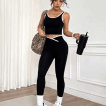 Leggings For Women, Cross Waist Shapewear Tummy Control Butt Lift, Padel Tennis Pickleball Yoga Gym Knit Casual, Black & White Halloween Costume Women - Black - View 3