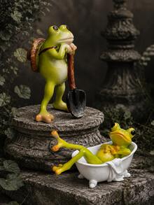 1pc Cute & Fun Resin Frog Figurine, Garden Frog Statue, Miniature Decor, Suitable For Garden, Balcony, Bonsai, Micro Landscape, Home Desktop Decoration Gift - Forest-style Frog Ornament - View 6