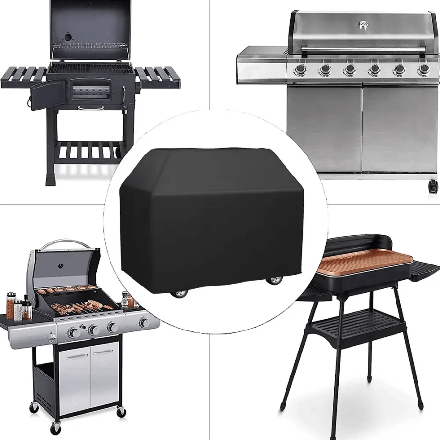1 قطعة غطاء شواية BBQ ثقيل الواجب، 8 أحجام متوفرة، مقاوم للماء، مقاوم للرياح، مقاوم للأشعة فوق البنفسجية، مناسب لشوايات الغاز الخارجية، حماية من جميع الظروف الجوية، تصميم إغلاق برباط، غطاء شواية الفناء، أسود - الأسود - مشاهدة 1