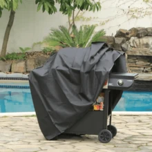 1 قطعة غطاء شواية BBQ ثقيل الواجب، 8 أحجام متوفرة، مقاوم للماء، مقاوم للرياح، مقاوم للأشعة فوق البنفسجية، مناسب لشوايات الغاز الخارجية، حماية من جميع الظروف الجوية، تصميم إغلاق برباط، غطاء شواية الفناء، أسود - الأسود - مشاهدة 5
