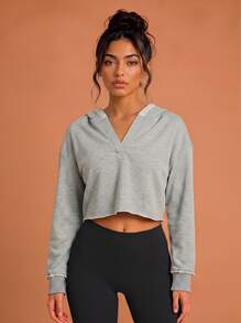 Never me Women's Loose Fashion Street Casual Long Sleeve Sports Sweatshirt, Comfortable Hooded Sweatshirt For Workout, Daily Wear And Commuting - Grey - View 5