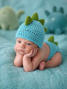 Newborn Photography Costume Props, Dinosaur 2-Piece Set Including Hat And Diaper Cover, Knitted Baby Clothes, Studio And Home Photo Props Accessories, Party Gift - Multicolor - View 4